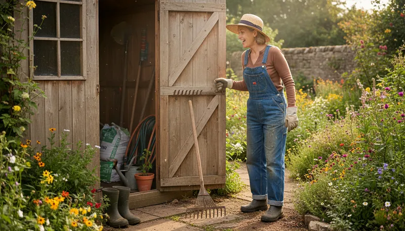 Illustration of shed: A small building for storing tools or equipment.