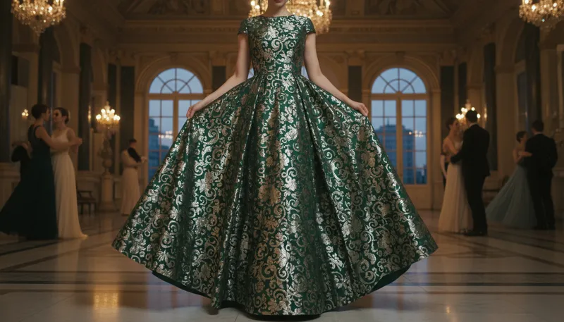 Illustration of brocade: Rich fabric with raised patterns.