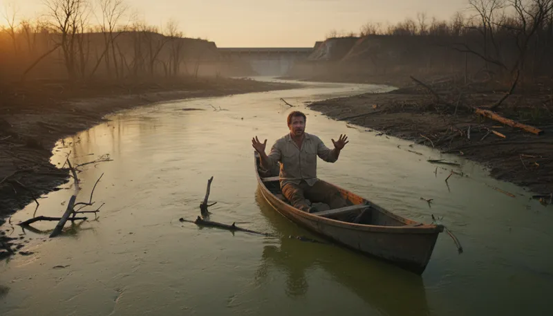 Illustration of up shit creek without a paddle: in a difficult or hopeless situation