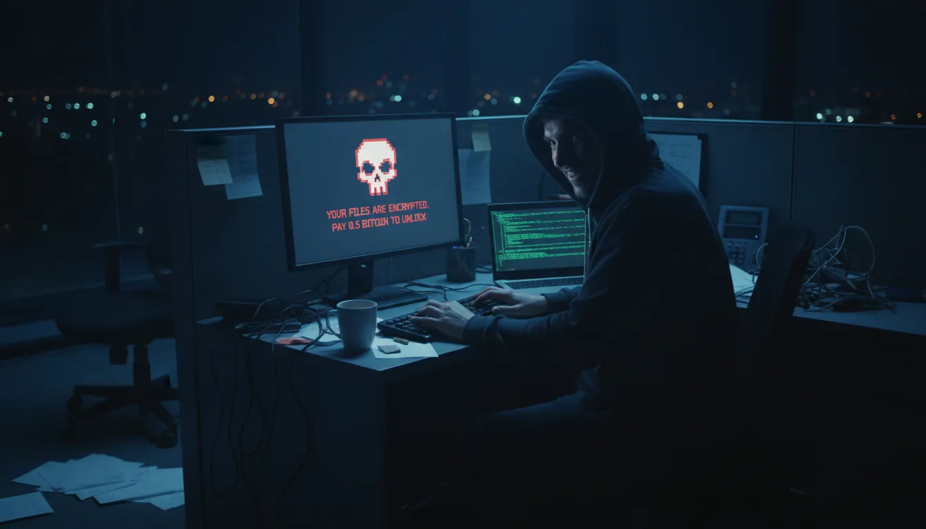 ransomware 일러스트: Malware that demands payment to unlock data.
