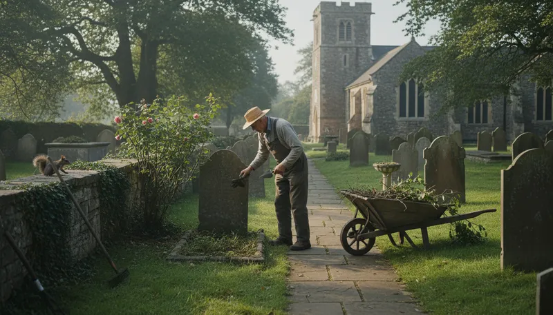 Illustration of sexton: A person responsible for church maintenance.