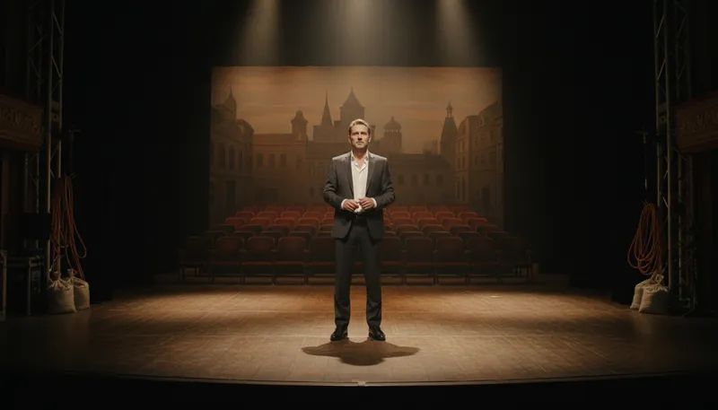 Illustration of onstage: In the area where performances happen.