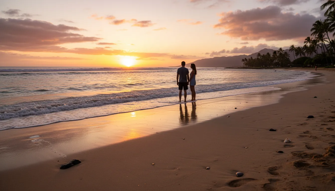 Oahu-এর ইলাস্ট্রেশন: an island in Hawaii known for beaches.