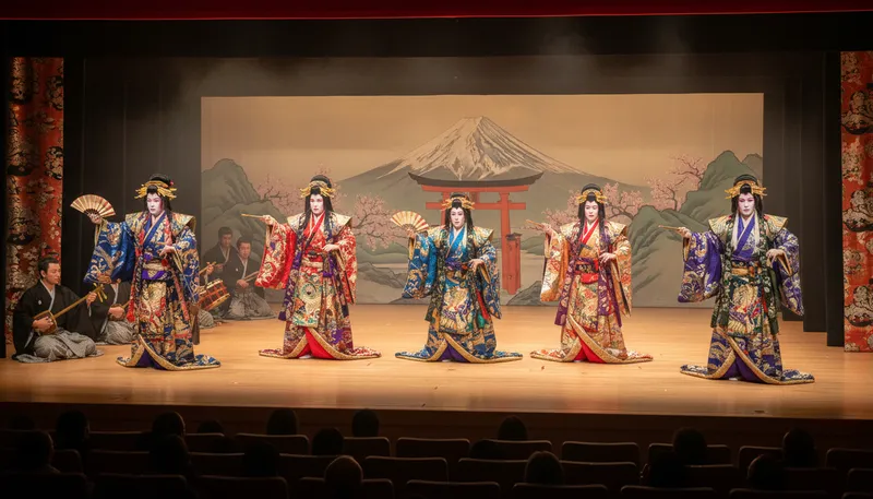 Illustration of kabuki: A traditional Japanese theatrical art form.