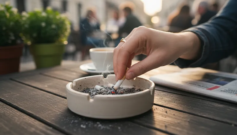 Illustration of stub out: Extinguish a cigarette or similar item.