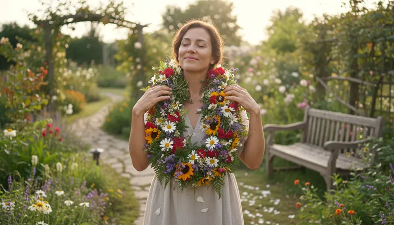 Illustration of garland: A decorative wreath made from flowers.