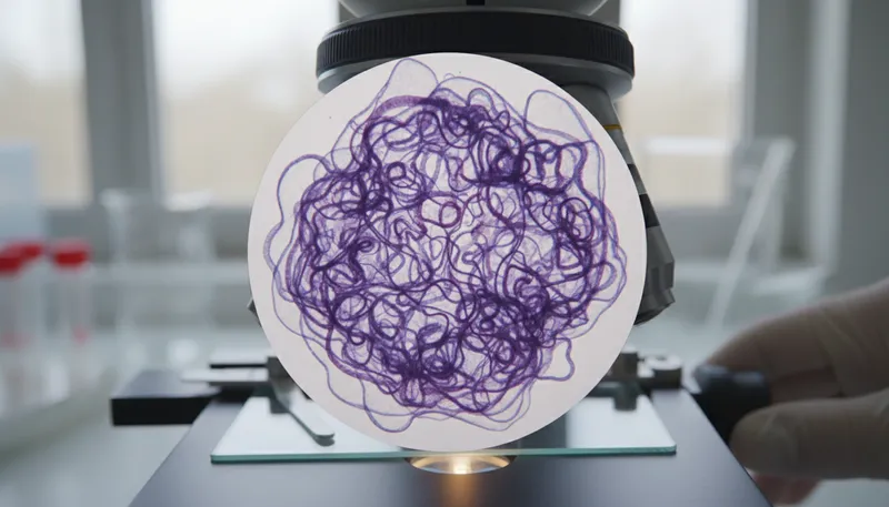 Illustration of chromatin: Material in cells that contains DNA.