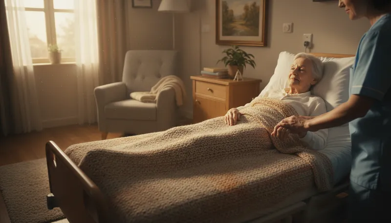 Illustration of hospice: Care for the terminally ill, providing comfort.
