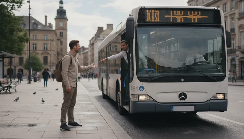 Illustration of where does this bus go: to ask for a bus route