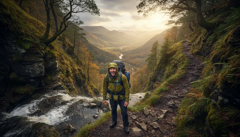 Illustration of clough: A steep, rugged hillside or ravine.