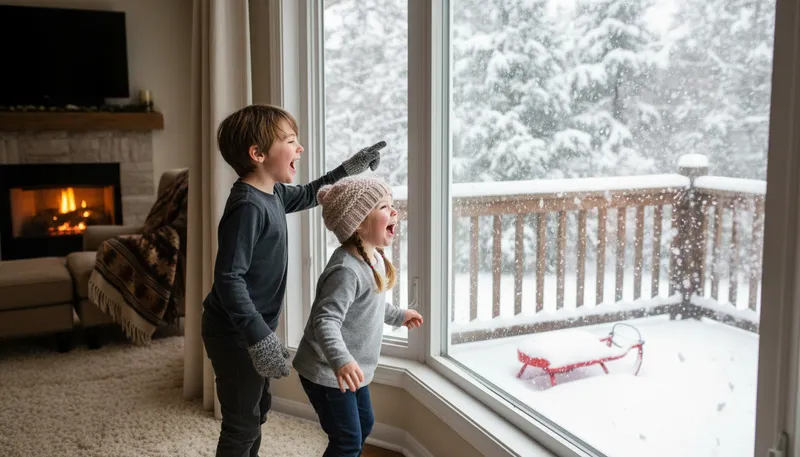 Illustration of it's snowing: snow is falling from the sky