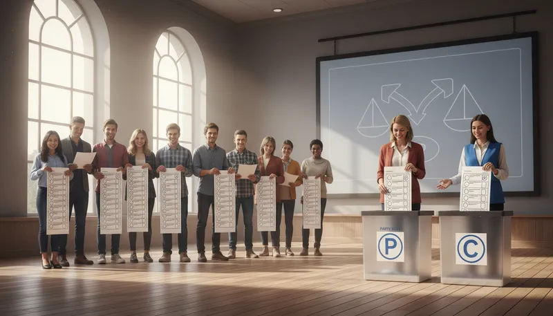 Illustration of mmp: A type of voting system, mixed-member proportional.