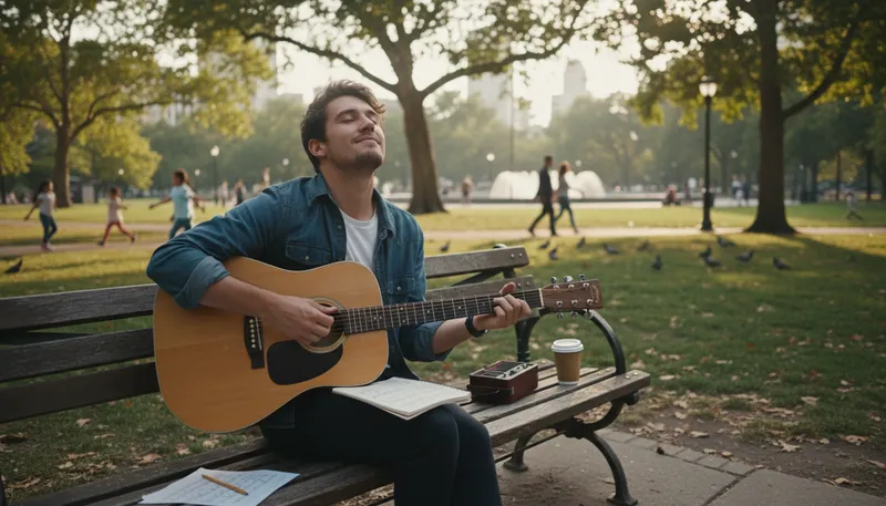 Illustration of songwriter: A person who writes music and lyrics.
