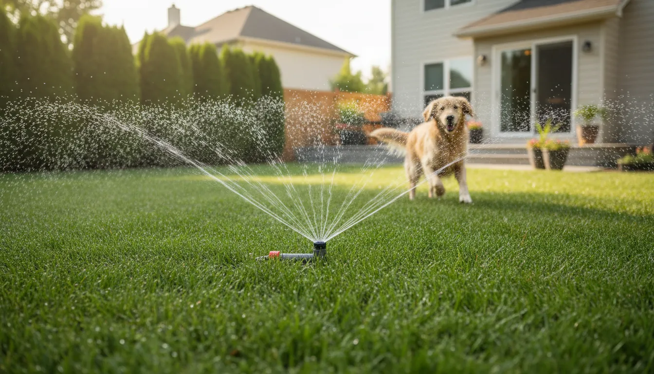 sprinkler-এর ইলাস্ট্রেশন: Device that sprays water on plants.