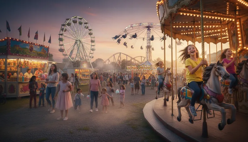 Illustration of fairground: An outdoor area for fairs and amusement activities.