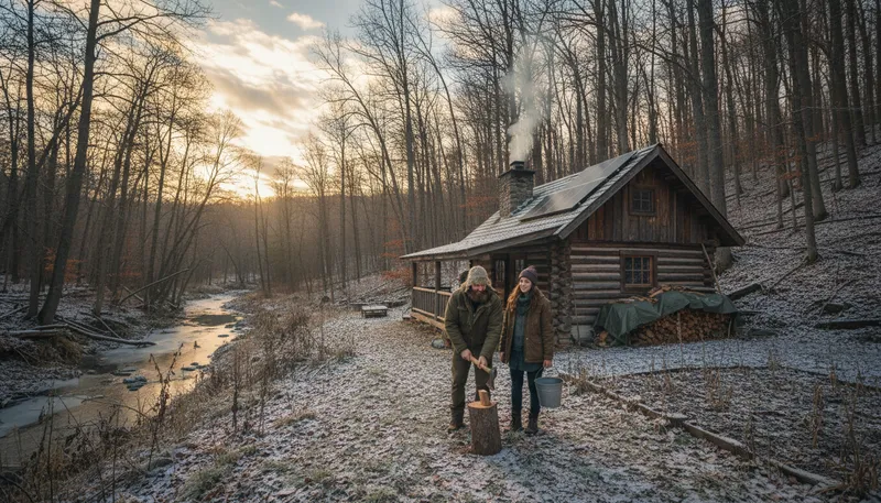 Illustration of off the grid: living without public utilities