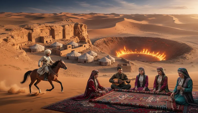 Illustration of turkmenistan: A country in Central Asia, known for its deserts.