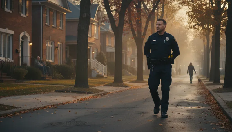 Illustration of walk the beat: patrol an area regularly, especially police.