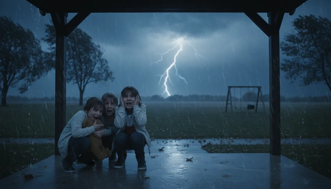 Illustration de in thunder : during a storm with loud sounds in the sky