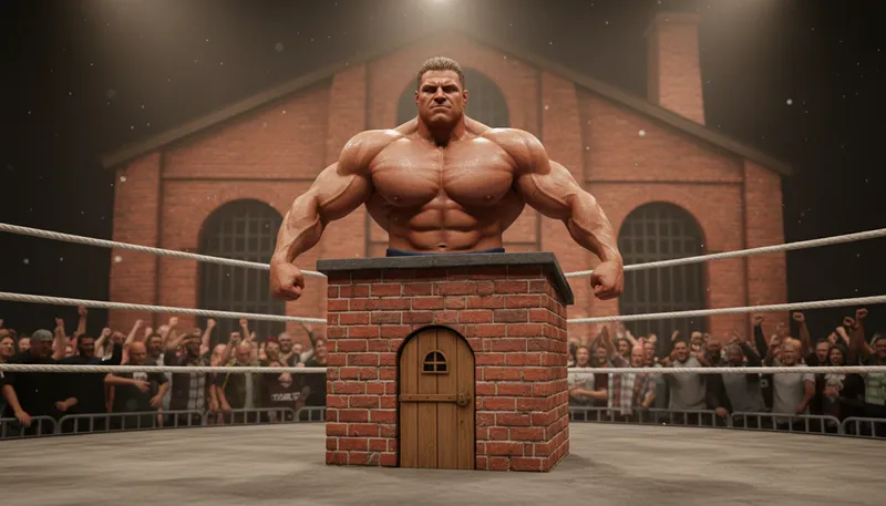 Illustration of built like a brick outhouse: very strong or sturdy in build