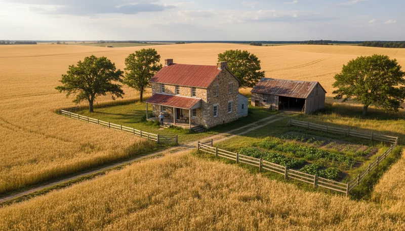 Illustration of farmhouse: A house located on a farm.