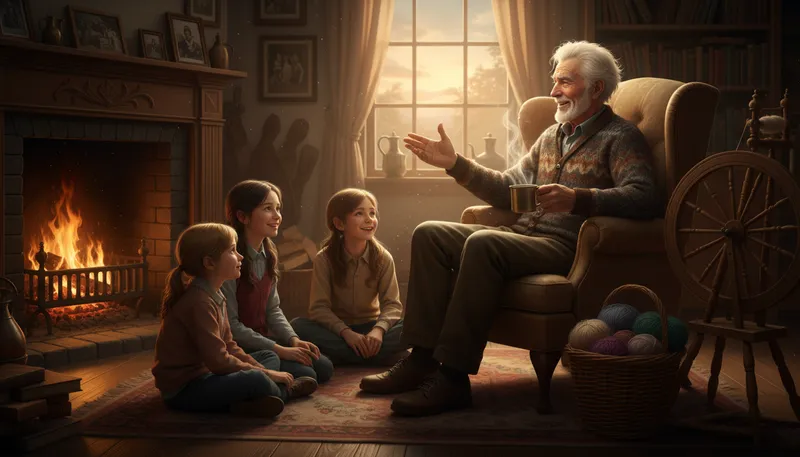 Illustration of spin a yarn: Tell a long, imaginative story.