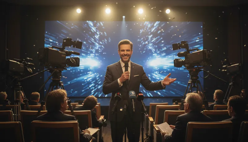Illustration of publicity hound: a person seeking attention or fame.
