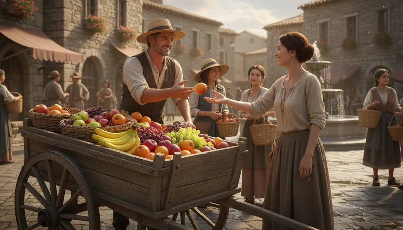 Illustration of peddler: A person who sells goods, often door-to-door.