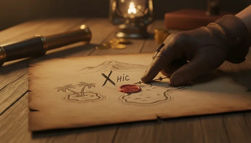 Illustration of hic: Latin word meaning 'here'