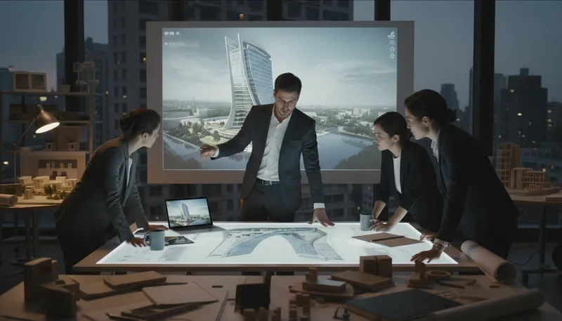Illustration of architect: A person who designs buildings.