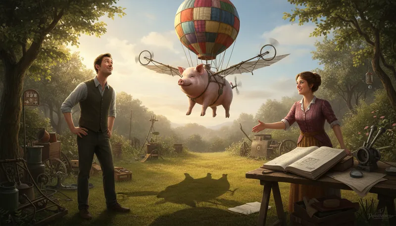 Illustration of pigs may fly: Something very unlikely to happen.