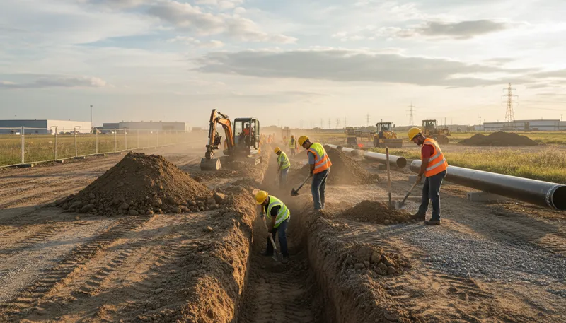 Illustration of trench: A long, narrow ditch in the ground.