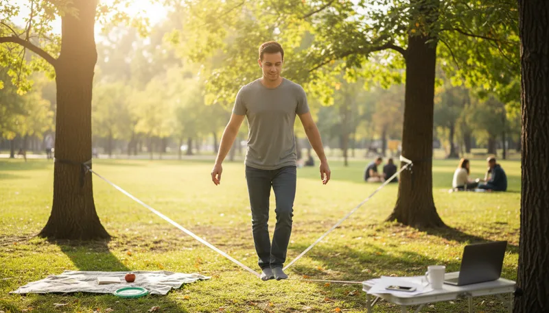 Illustration of walk the line: to maintain a balance between extremes