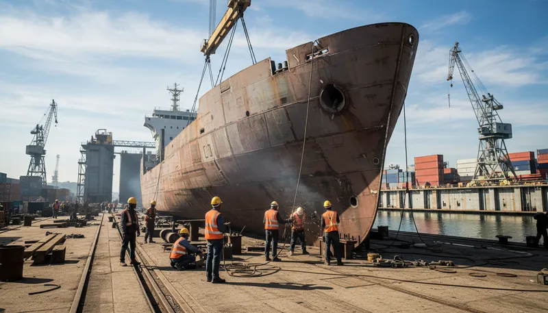 Illustration of shipbuilding: the construction of ships and boats
