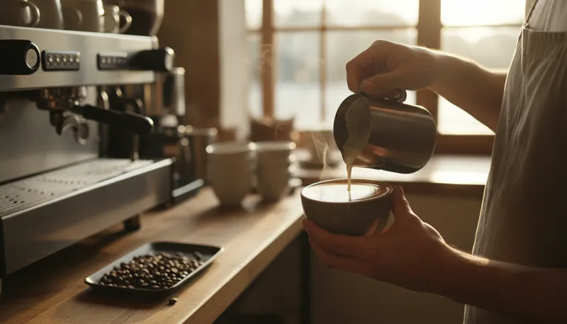 Illustration of barista: A person who prepares and serves coffee.