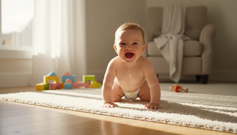 Illustration of in diapers: Wearing diapers, usually for babies.