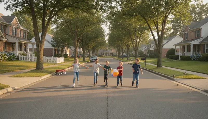 Illustration of suburbia: Residential areas near a city.