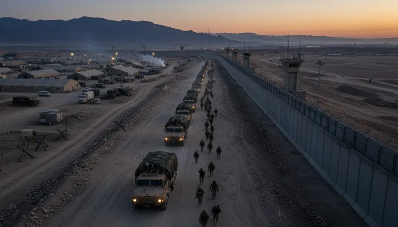 Illustration of militarily: In a way related to armed forces.