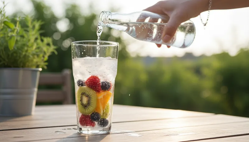 Illustration of seltzer: Carbonated water, often flavored.