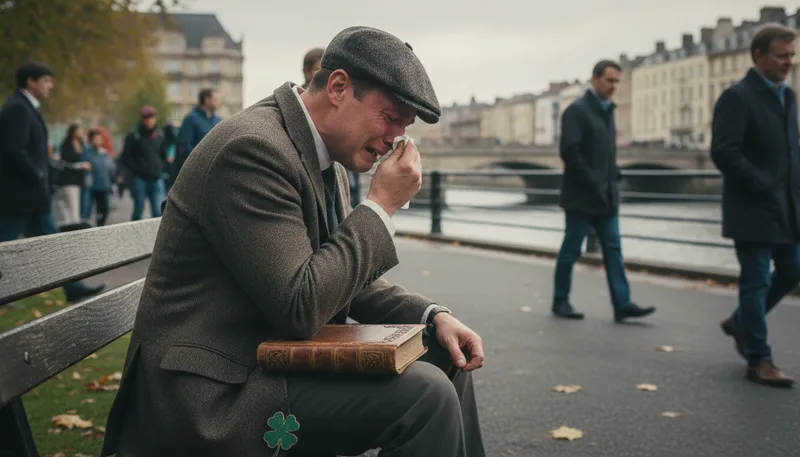Illustration of weep irish: To cry or feel deep sadness.