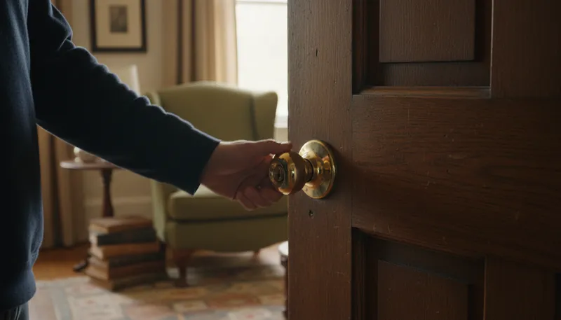Illustration of doorknob: Handle used to open a door.