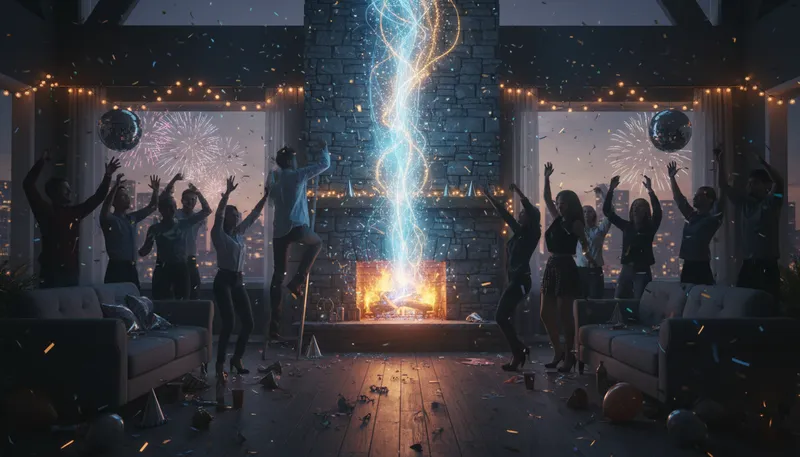 Illustration of chimney's afire: to be in a chaotic or excited state
