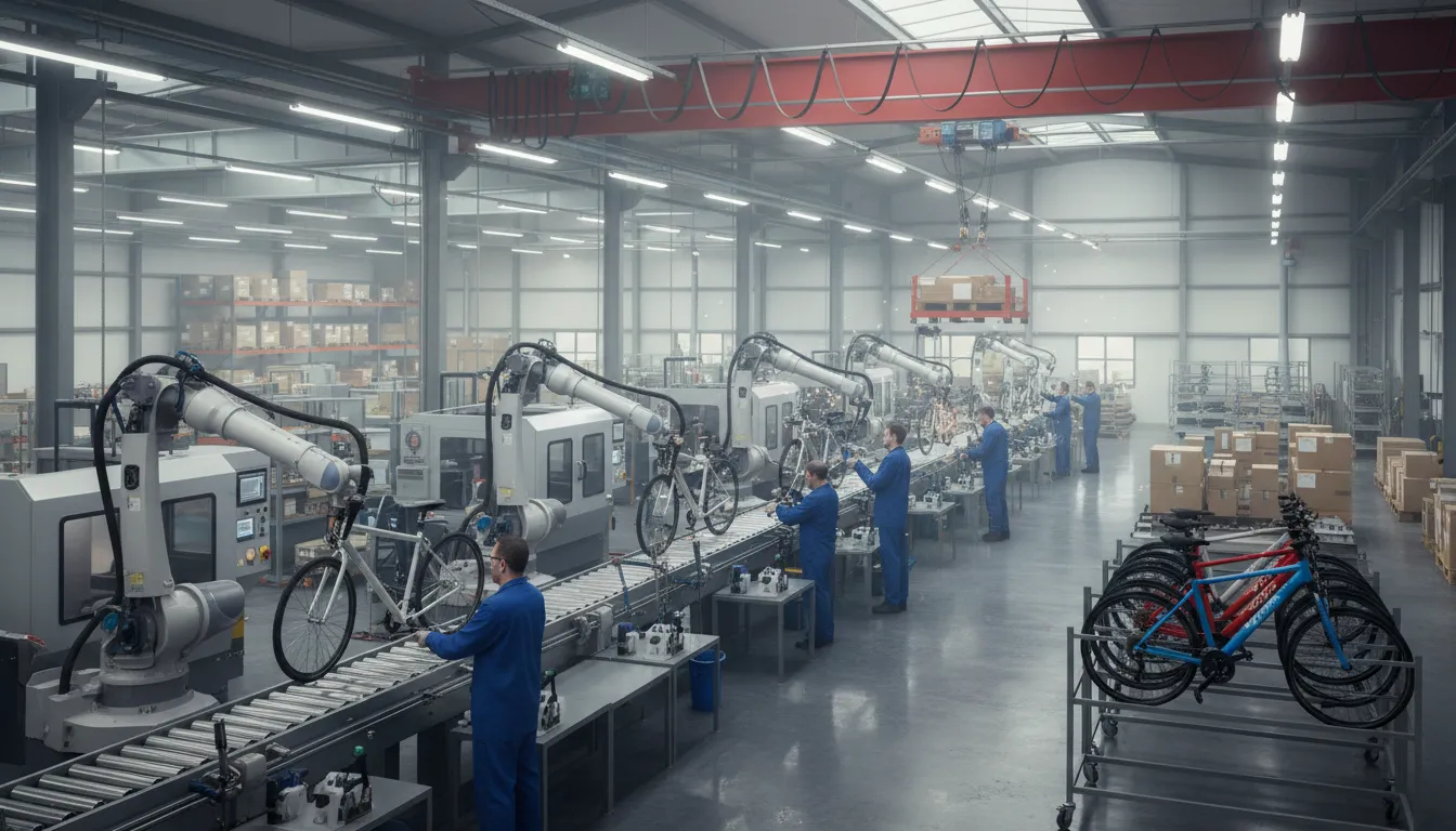 Illustration of manufacturing: The business of making goods in large numbers, usually in factories.