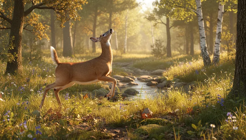 Illustration of glade: Open space in a forest, often sunny.