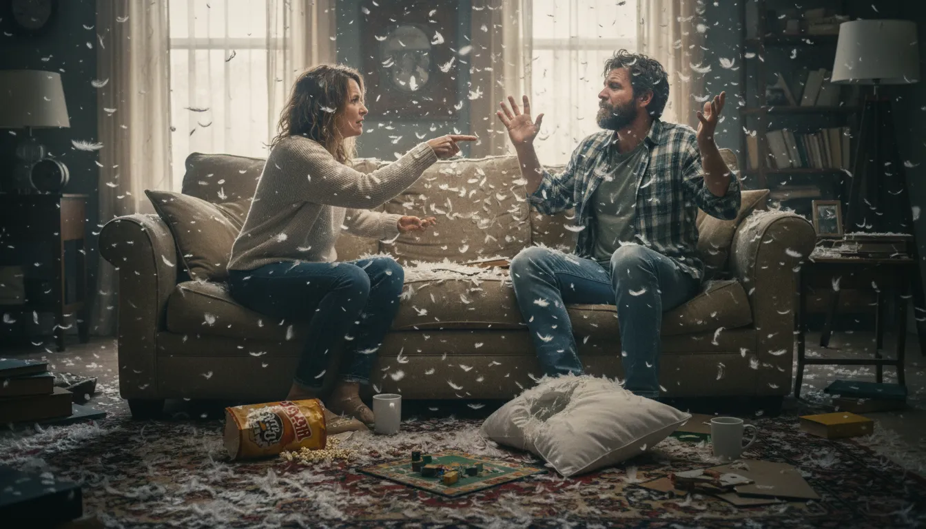 Ilustración de the feathers fly: a situation becomes chaotic or messy