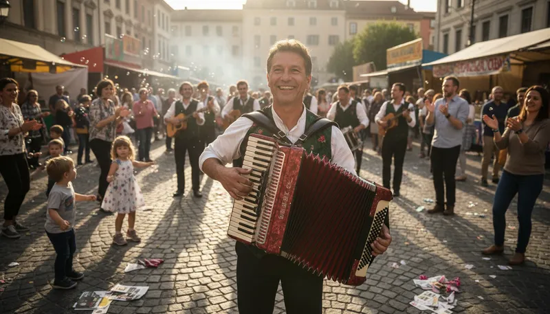 Illustration of accordion: Musical instrument played by expanding and compressing.