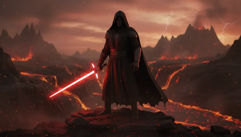 Illustration of sith: A dark side user in the Star Wars universe.