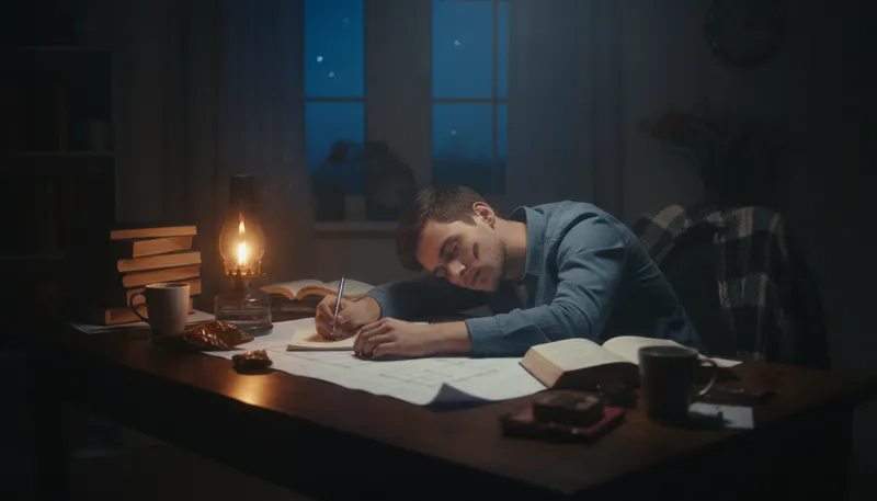 Illustration of burn the midnight oil: to work late into the night