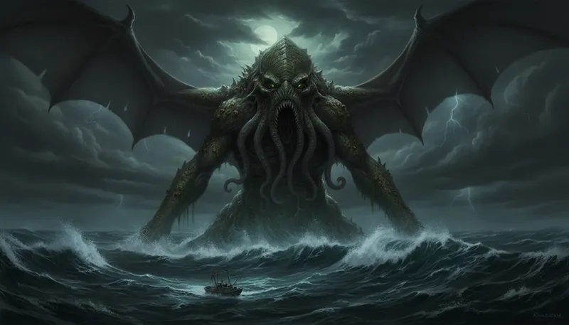 Illustration of cthulhu: a fictional cosmic entity created by H.P. Lovecraft