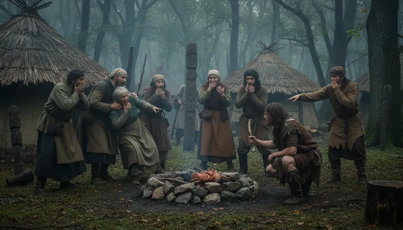 Illustration of cannibalism: The act of eating one's own kind.